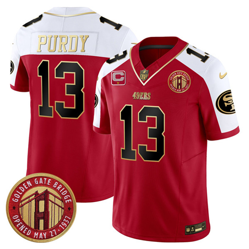 Men's Red San Francisco 49ers #13 Brock Purdy F.U.S.E. Golden Gate Bridge With 1-Star C Patch Alternate Vapor Limited Stitched Football Jersey